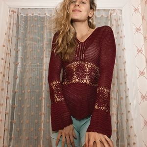 BCBG maroon beautiful crochet long sleeve